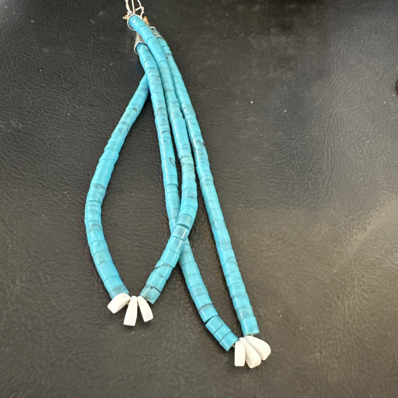 Blue Turquoise White Santo Domingo Sterling Silver Dangle Earrings 4” 19314