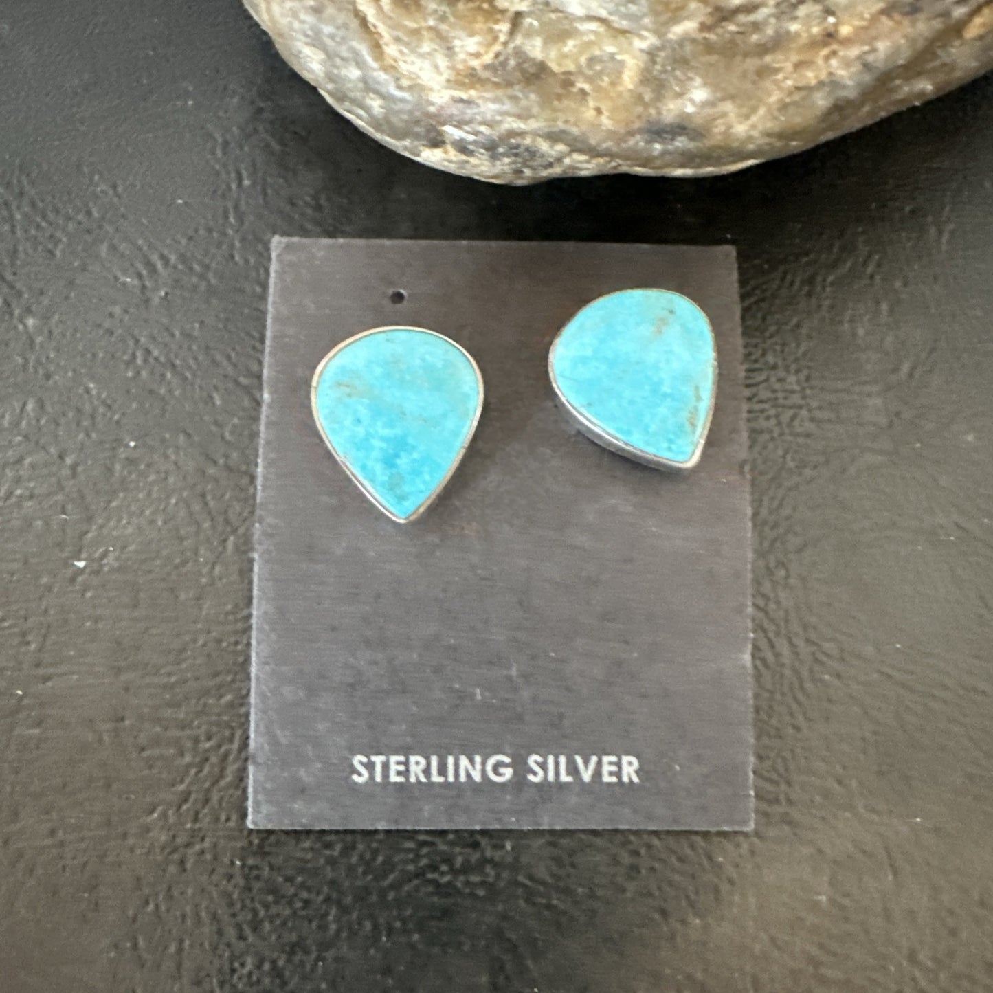 Blue Kingman Turquoise Navajo Sterling Silver Post Stud Earrings 18952
