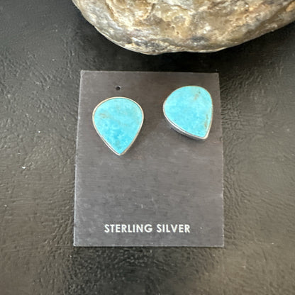 Blue Kingman Turquoise Navajo Sterling Silver Post Stud Earrings 18952
