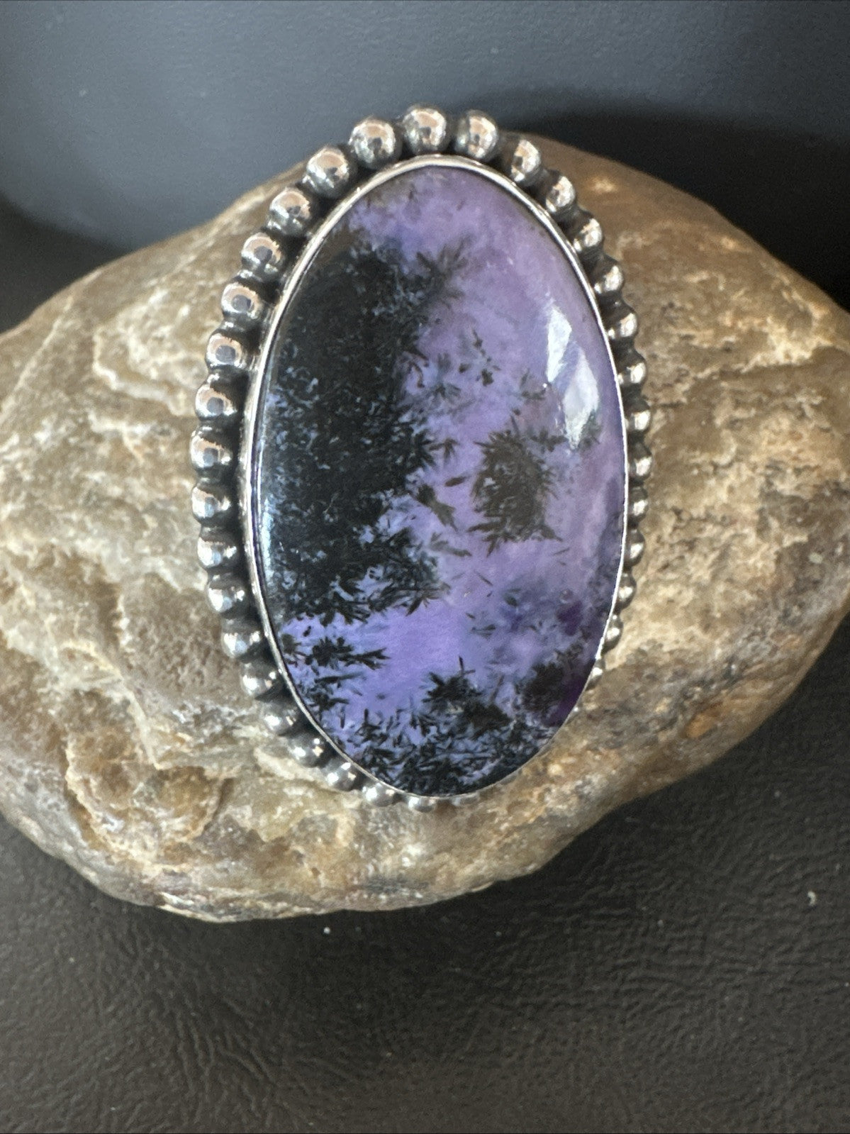 H Joe Purple Charoite Navajo Sterling Silver Oval Ring Size 7.5 18963