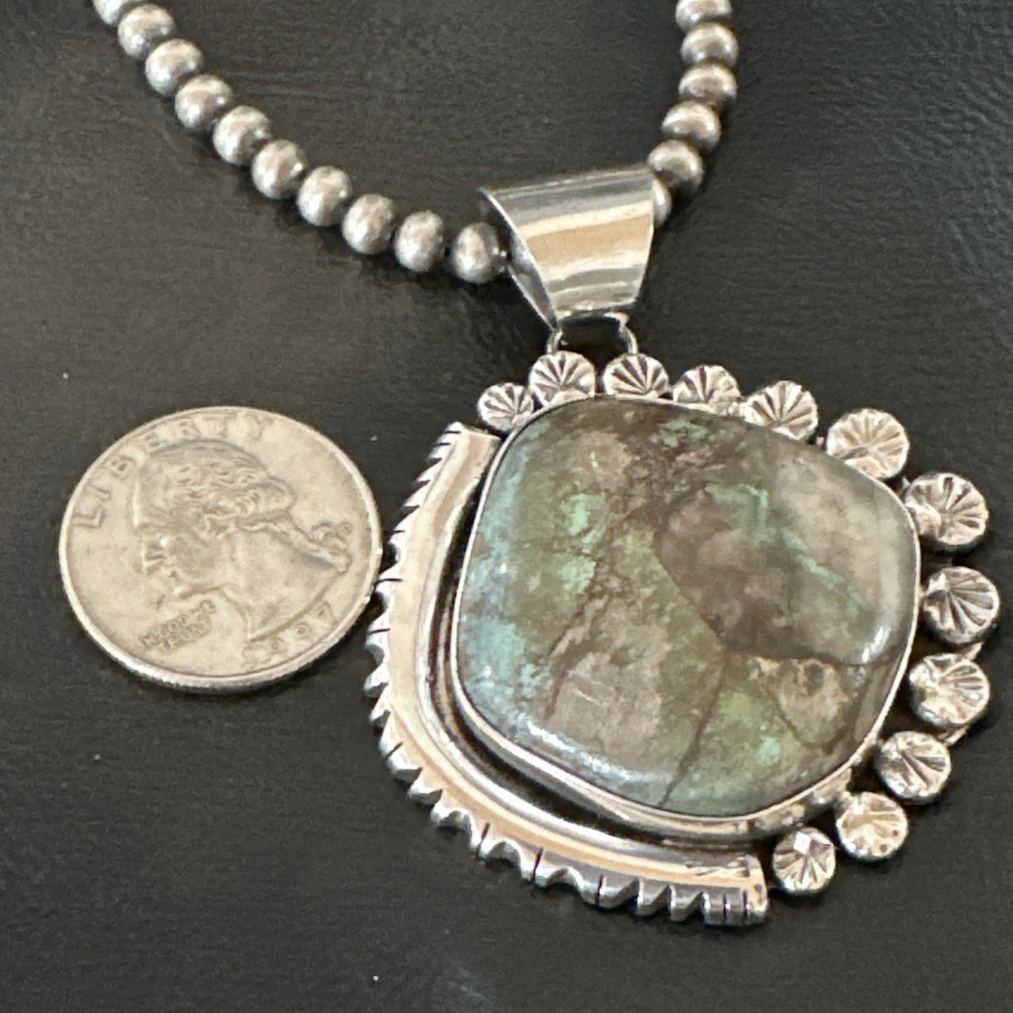 Yazzie Navajo Sterling Silver Blue Rustic Turquoise Necklace Pendant 18972