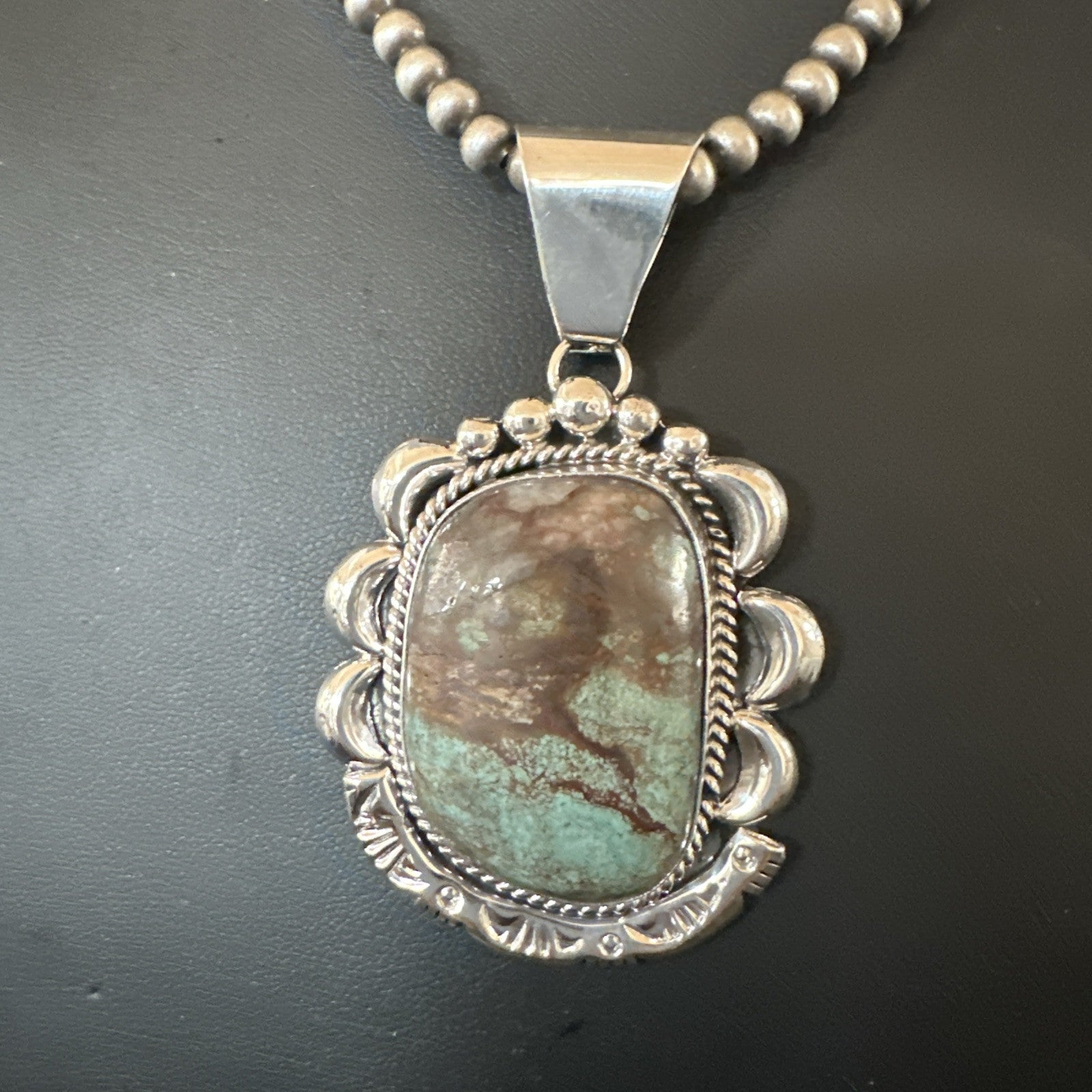 Yazzie Navajo Sterling Silver Blue Rustic Turquoise Necklace Pendant 18976