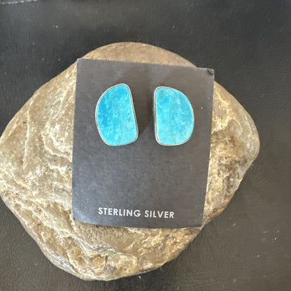 Blue Kingman Turquoise Navajo Sterling Silver Post Stud Earrings 18950