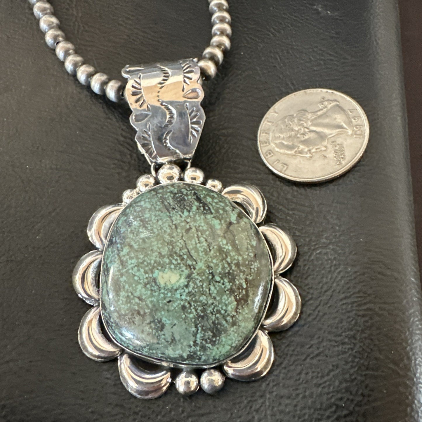 Yazzie Navajo Sterling Silver Blue Rustic Turquoise Necklace Pendant 2.75” 19000
