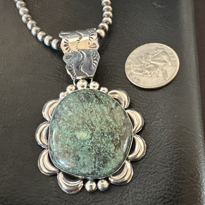 Yazzie Navajo Sterling Silver Blue Rustic Turquoise Necklace Pendant 2.75” 19000