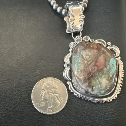 Yazzie Navajo Sterling Silver Blue Rustic Turquoise Necklace Pendant 18996