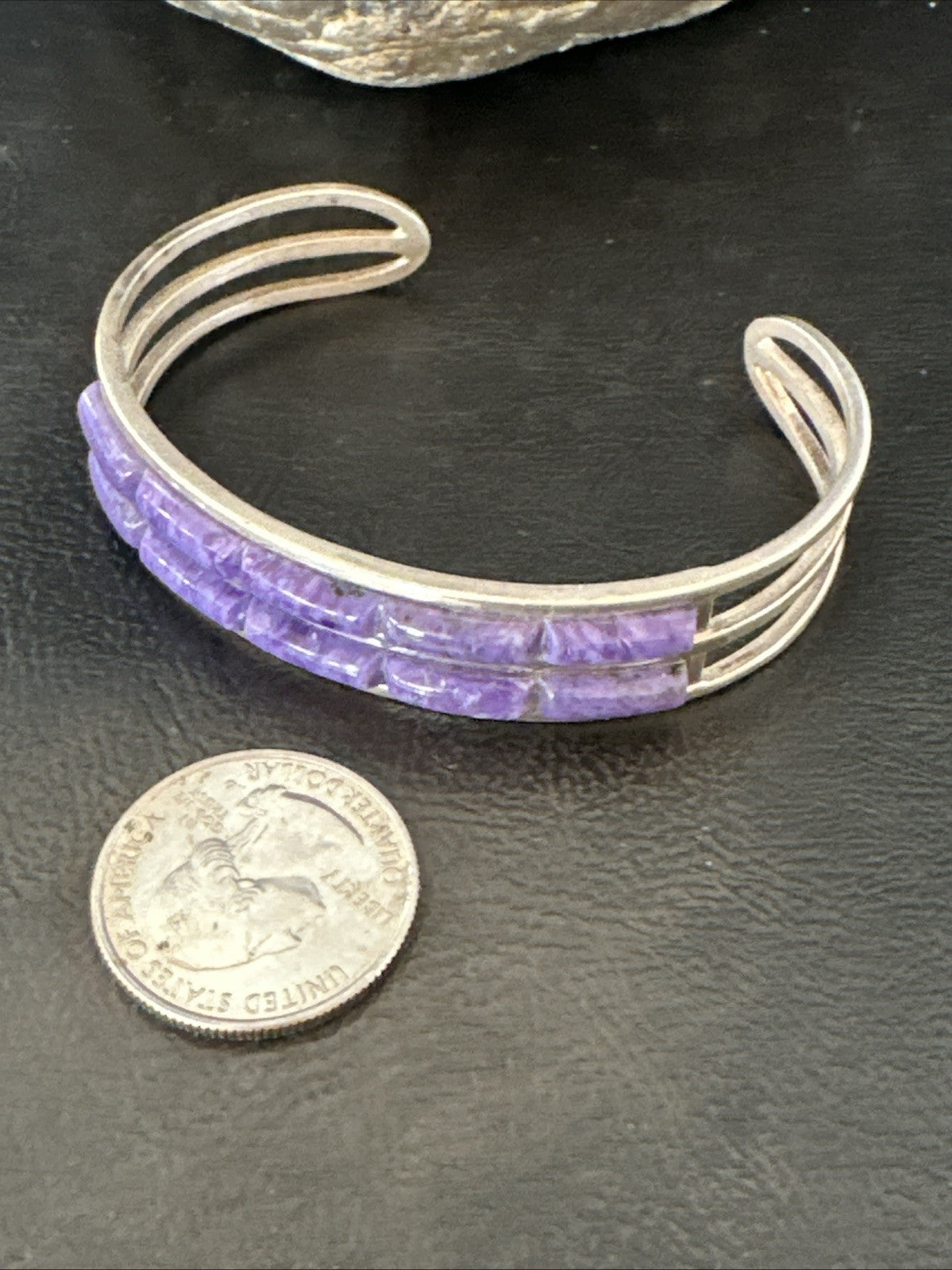 Purple Charoite Navajo Sterling Silver Inlay Cuff Bracelet 7.5" 18889