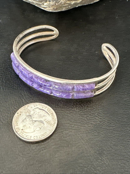 Purple Charoite Navajo Sterling Silver Inlay Cuff Bracelet 7.5" 18889