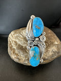 XL Navajo Cluster Blue Kingman Turquoise Ring Sz 7 | Sterling Silver | Authentic Native American Handmade | 18990