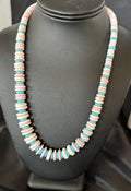Pink Queen Conch Turquoise Graduated Navajo Necklace | Sterling Silver | Authentic Native American Handmade | 18944