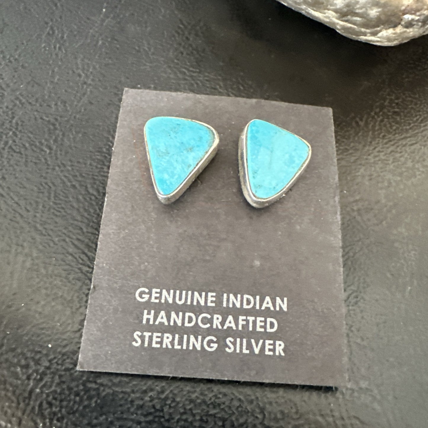 Blue Kingman Turquoise Navajo Sterling Silver Post Stud Earrings 18945