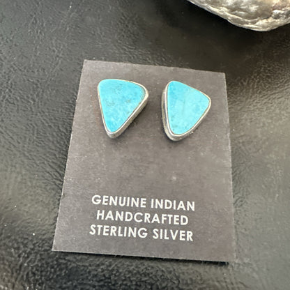 Blue Kingman Turquoise Navajo Sterling Silver Post Stud Earrings 18945