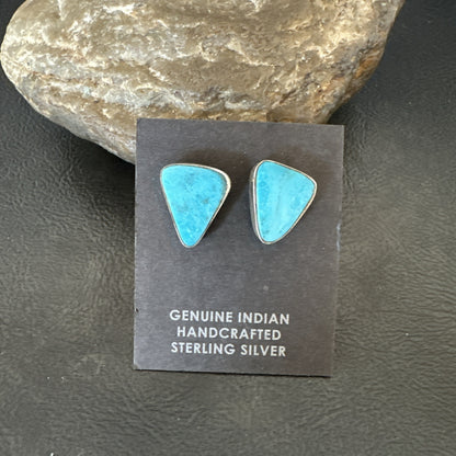 Blue Kingman Turquoise Navajo Sterling Silver Post Stud Earrings 18945