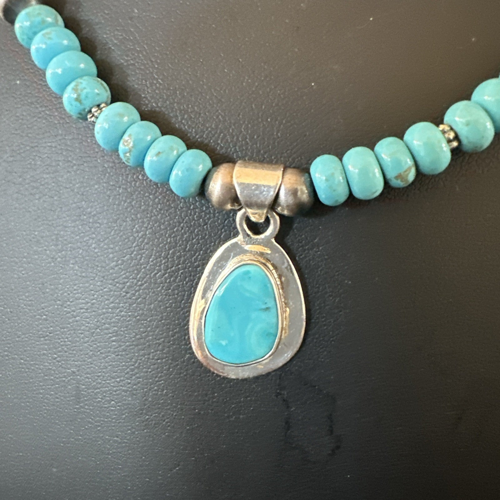 WoMens Blue Kingman Turquoise Pendant Navajo Sterling Silver Necklace 21" 18939