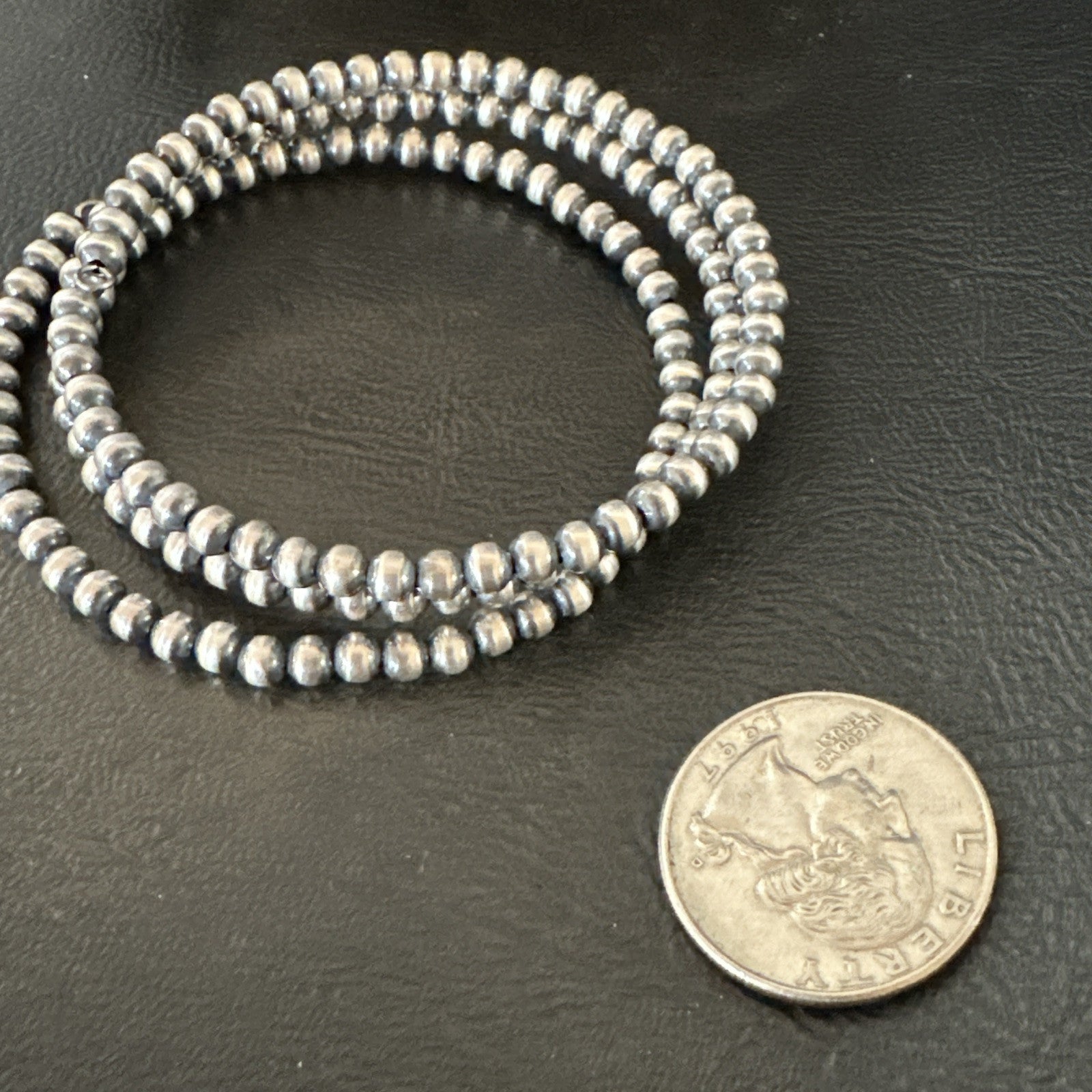 Sterling Silver Navajo Pearls 4mm Beads Stainless Steel Wire Wrap Bracelet 90413