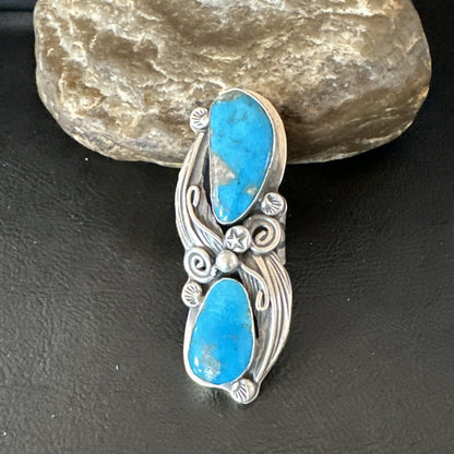 XL Navajo Cluster Blue Kingman Turquoise Sterling Silver Ring Sz 7 18989