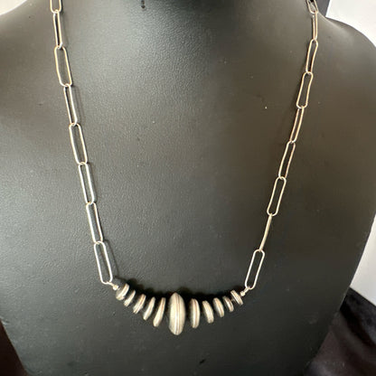 Navajo Rondelle Flat Saucer Beads Sterling Silver Chain Necklace Pendant 18924
