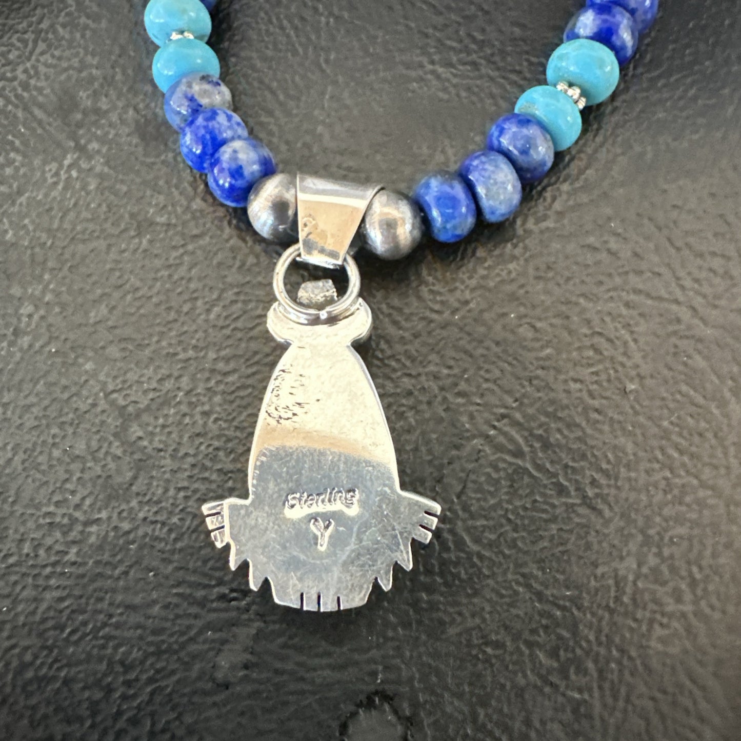 WoMens Opal Inlay Pendant Navajo Sterling Silver Blue Lapis Bead Necklace 18918