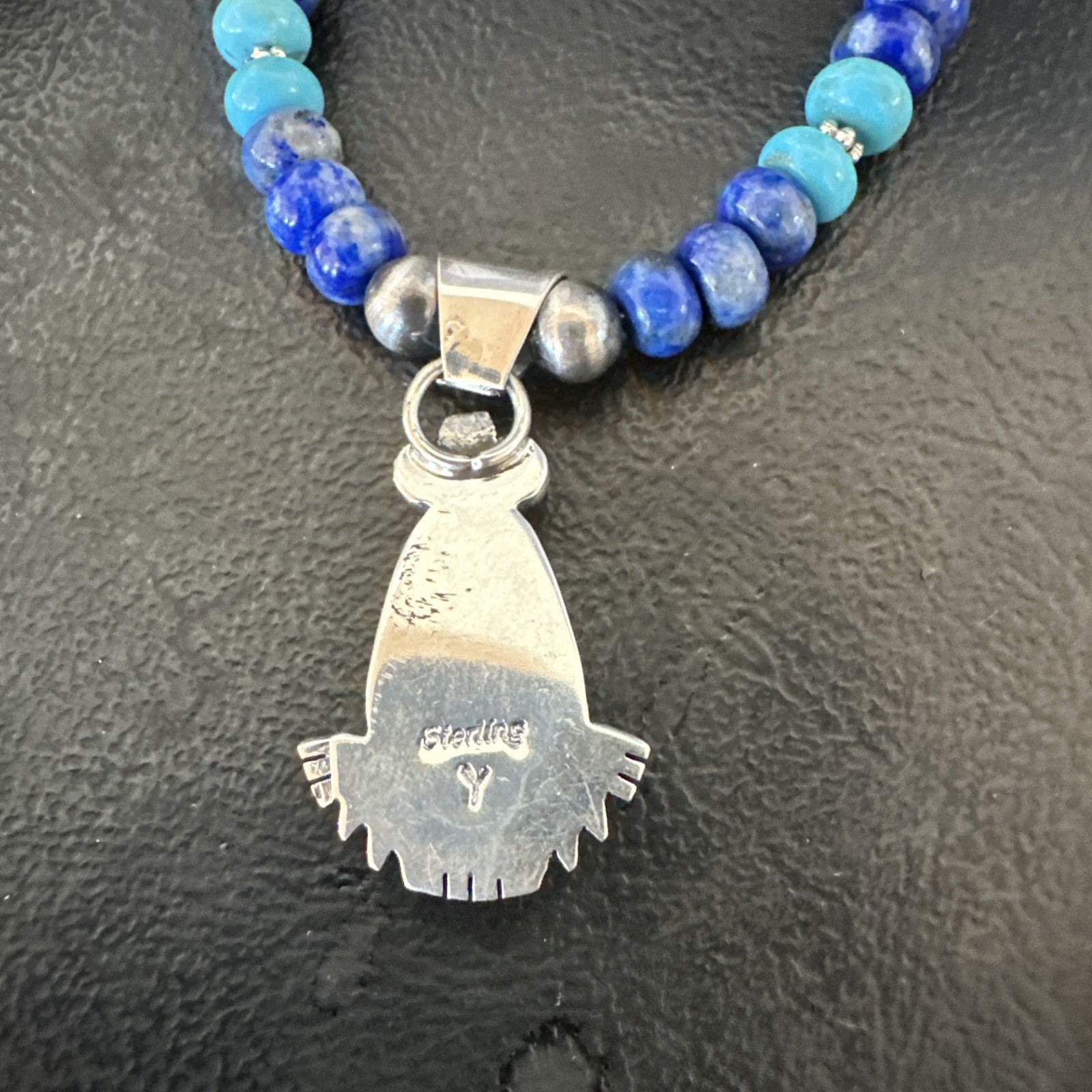 WoMens Opal Inlay Pendant Navajo Sterling Silver Blue Lapis Bead Necklace 18918