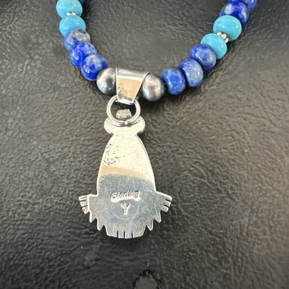 WoMens Opal Inlay Pendant Navajo Sterling Silver Blue Lapis Bead Necklace 18918