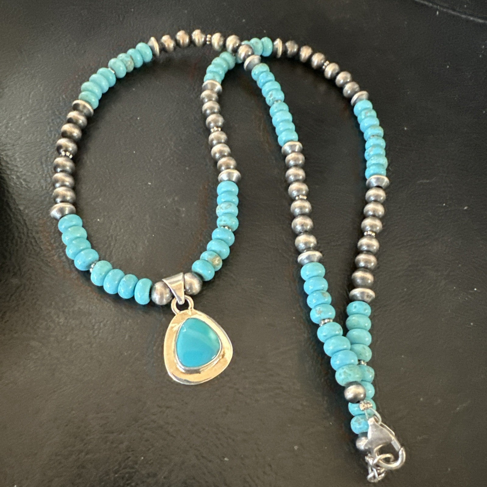 WoMens Blue Kingman Turquoise Pendant Navajo Sterling Silver Necklace 21" 18940