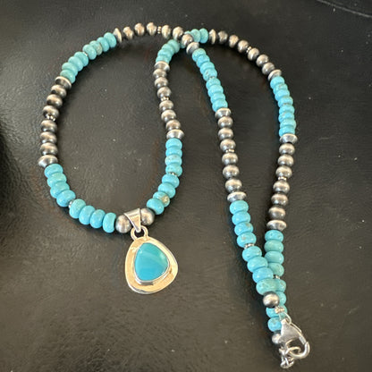 WoMens Blue Kingman Turquoise Pendant Navajo Sterling Silver Necklace 21" 18940