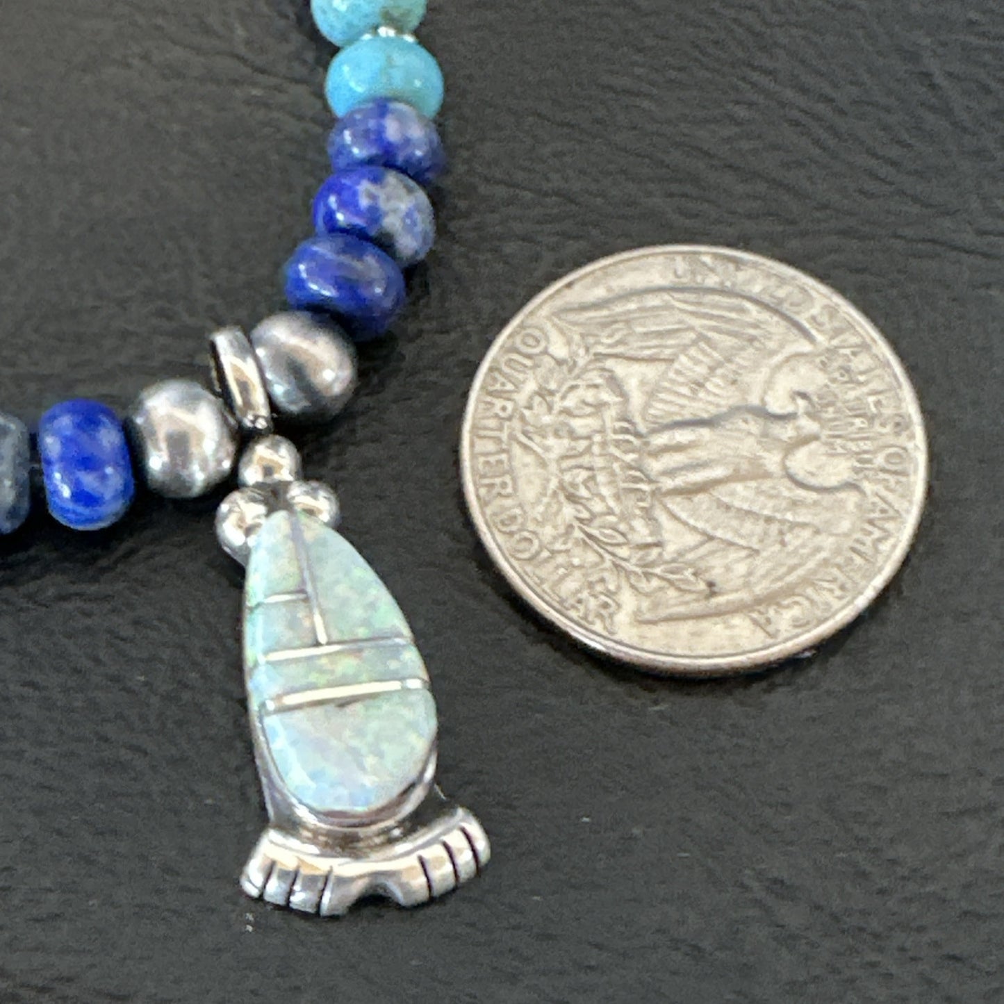 WoMens Opal Inlay Pendant Navajo Sterling Silver Blue Lapis Bead Necklace 18912