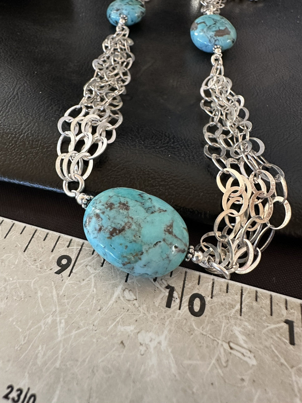 Sterling Silver Beads 5 Strand Chain Blue Nugget Turquoise Necklace 21" 18911