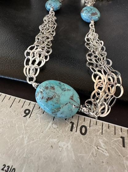 Sterling Silver Beads 5 Strand Chain Blue Nugget Turquoise Necklace 21" 18911