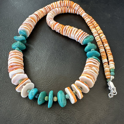 Santo Domingo Blue Turquoise Orange Spiny Bead Necklace 24" 18908