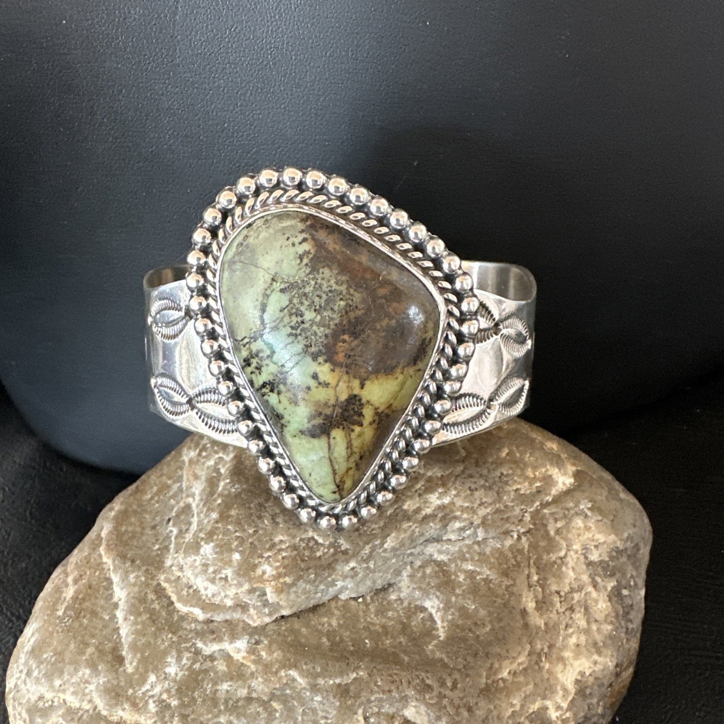 Navajo Green TURQUOISE Stamped Sterling Silver Cuff Bracelet 18876