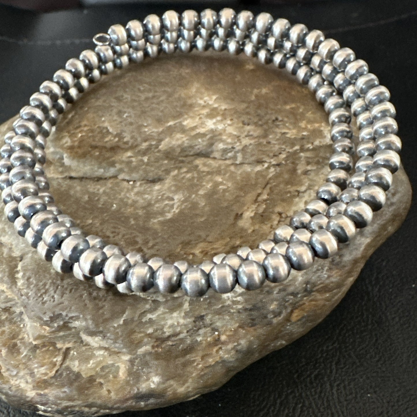 Sterling Silver Navajo Pearls 4mm Beads Stainless Steel Wire Wrap Bracelet 90413