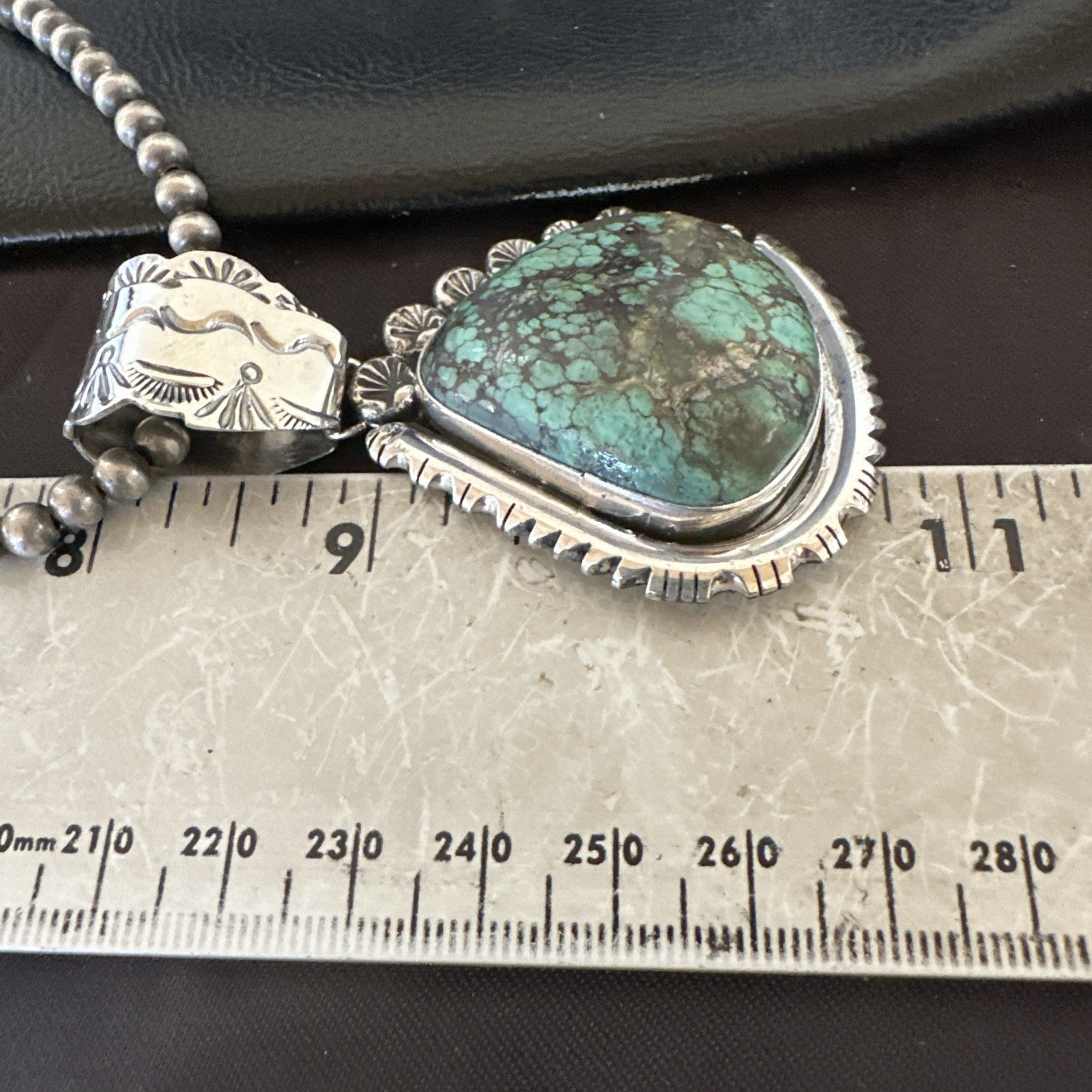 Navajo Sterling Silver Green Rustic Turquoise Necklace Pendant 2.75” 19011