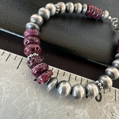 Purple Spiny Oyster 8mm Bead Bracelet Navajo Sterling Silver 6.5" 18946