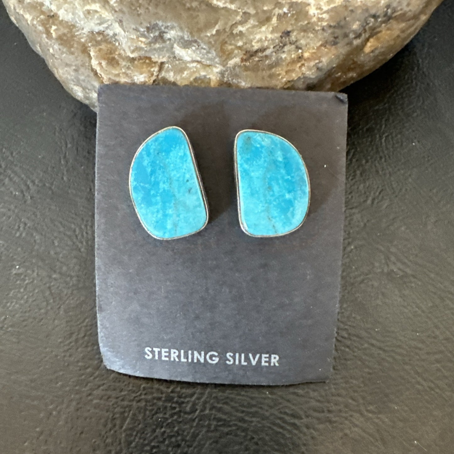 Blue Kingman Turquoise Navajo Sterling Silver Post Stud Earrings 18950