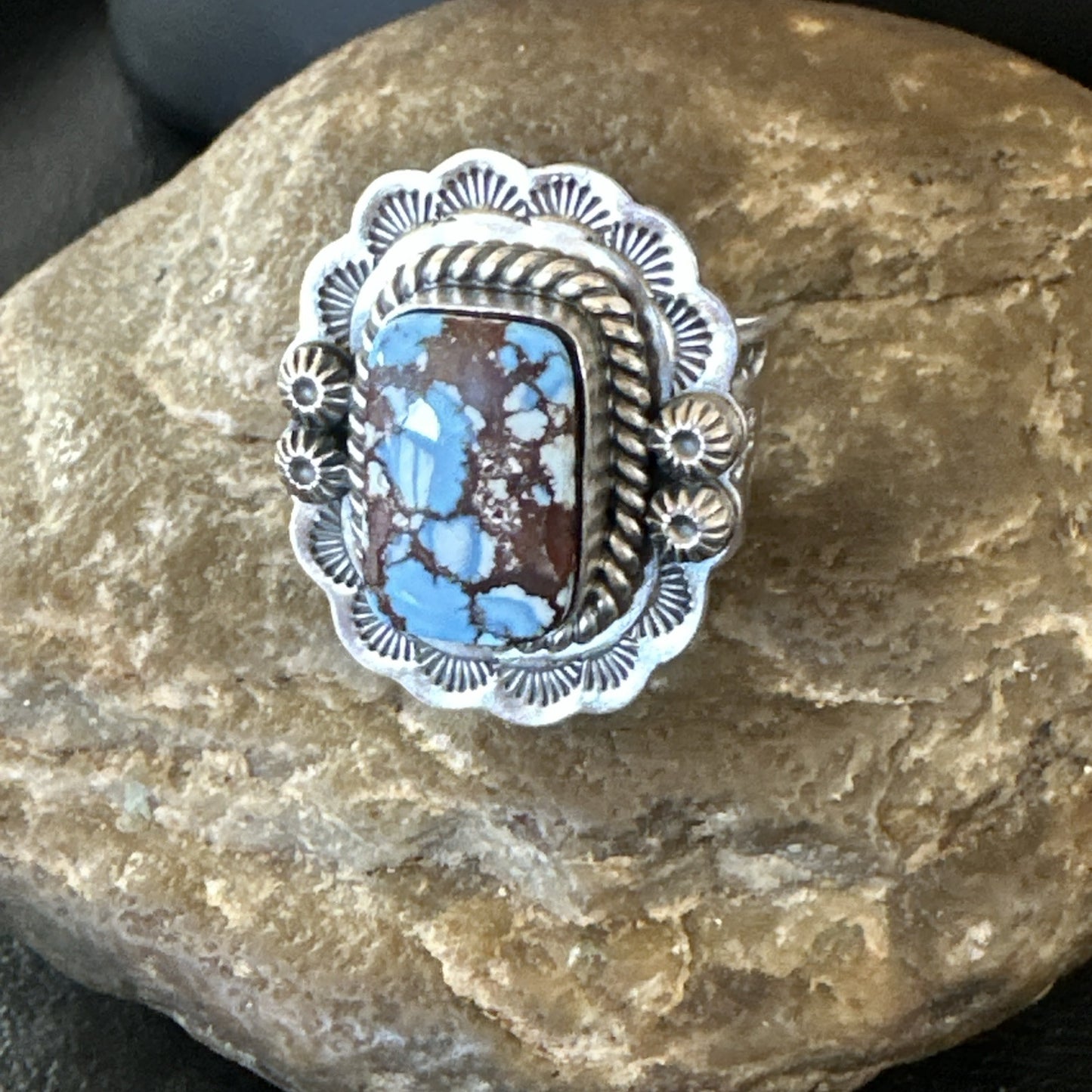 Men Women Golden Hills Turquoise Navajo Sterling Silver Ring Sz 8 18958