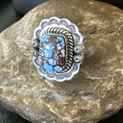 Men Women Golden Hills Turquoise Navajo Sterling Silver Ring Sz 8 18958