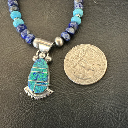 WoMens Opal Inlay Pendant Navajo Sterling Silver Blue Lapis Bead Necklace 18917