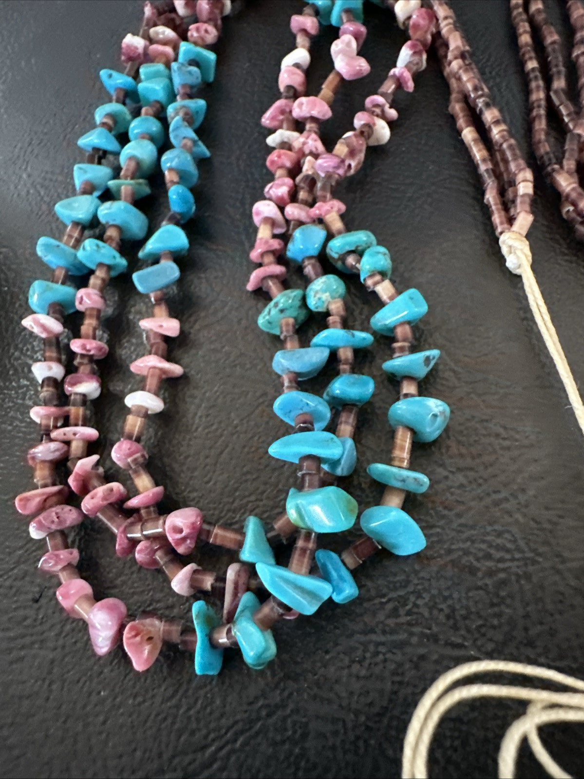 Blue Turquoise Purple Spiny Shell 3 Strand Santo Domingo Necklace 21" 18895