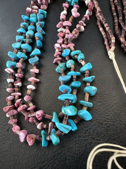 Blue Turquoise Purple Spiny Shell 3 Strand Santo Domingo Necklace 21" 18895