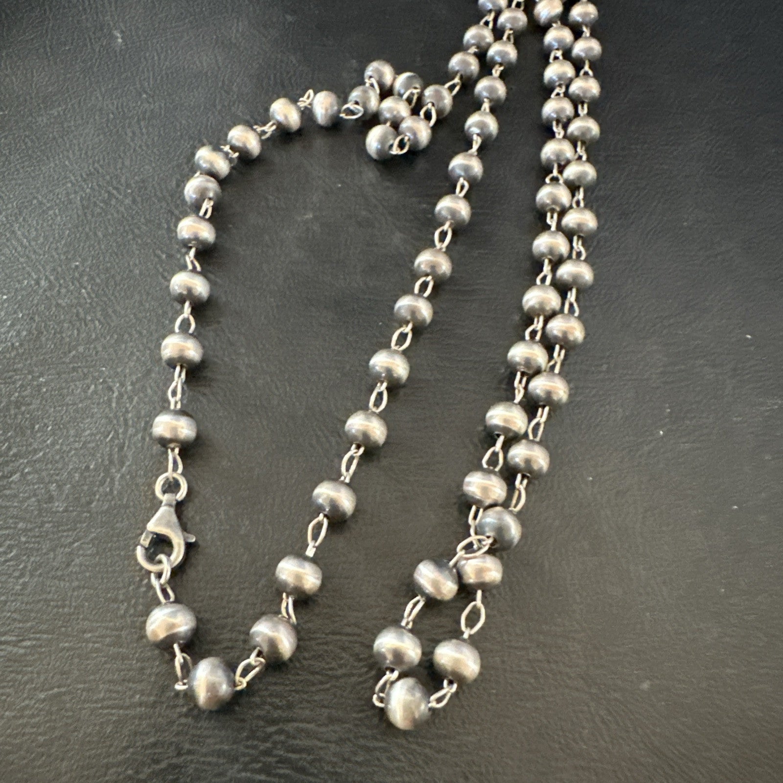 Rosary Bead Navajo Sterling Silver Beads Necklace 6mm 30" 18931