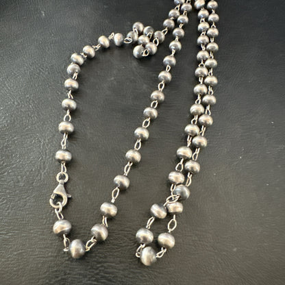 Rosary Bead Navajo Sterling Silver Beads Necklace 6mm 30" 18931