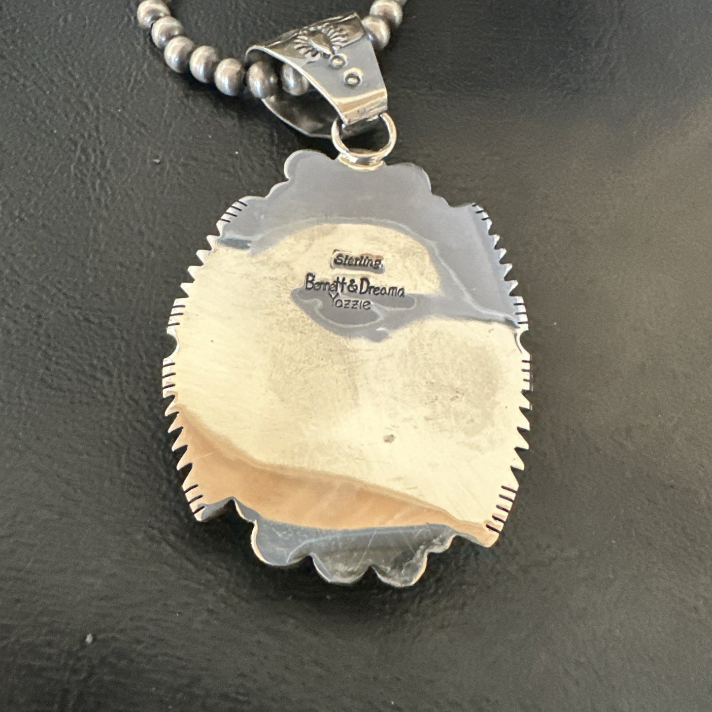 Yazzie Navajo Sterling Silver Blue Rustic Turquoise Necklace Pendant 3" 18997