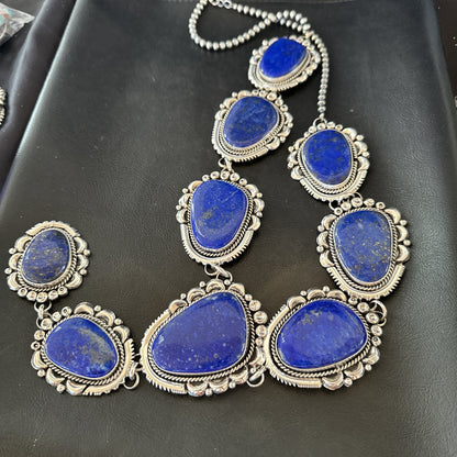 XXL Mens Womens Lapis Lazuli  Sterling Silver Beads Lariat Necklace 31" 18987