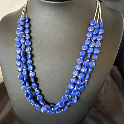 Blue Lapis Heishi 8mm Bead Liquid Sterling Silver 3 Strand Necklace 19" 18961