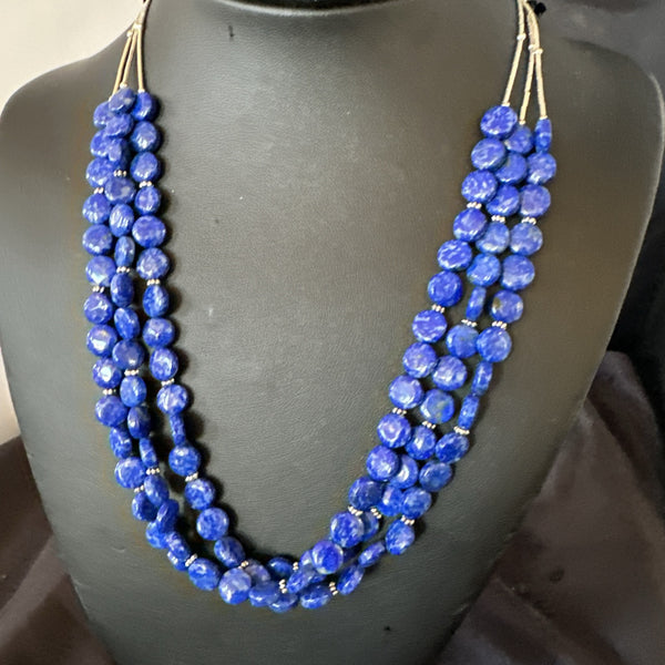 Blue Lapis Heishi 8mm Bead Liquid 3 Strand Necklace 19" | Sterling Silver | Authentic Native American Handmade | 18961