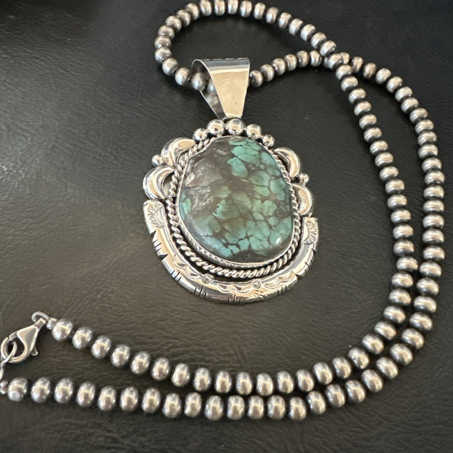 Yazzie Navajo Sterling Silver Blue Rustic Turquoise Necklace Pendant 18967