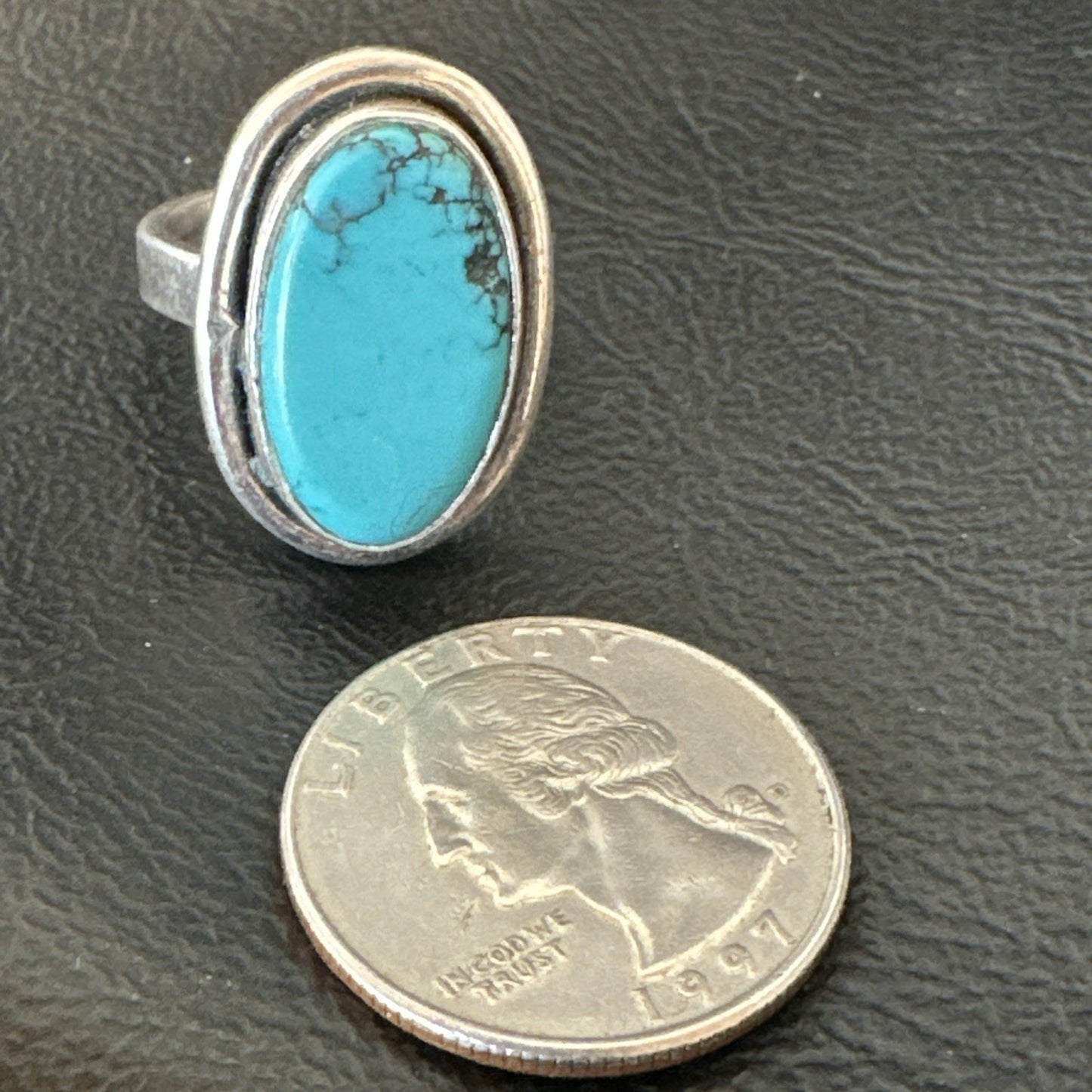 Navajo Sterling Silver Blue Kingman Turquoise Ring Size 7.5 19003