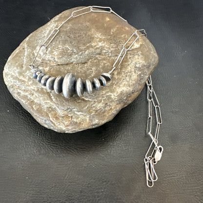 Navajo Rondel Saucer Flat Sterling Silver Beads Chain Necklace 18” 18948