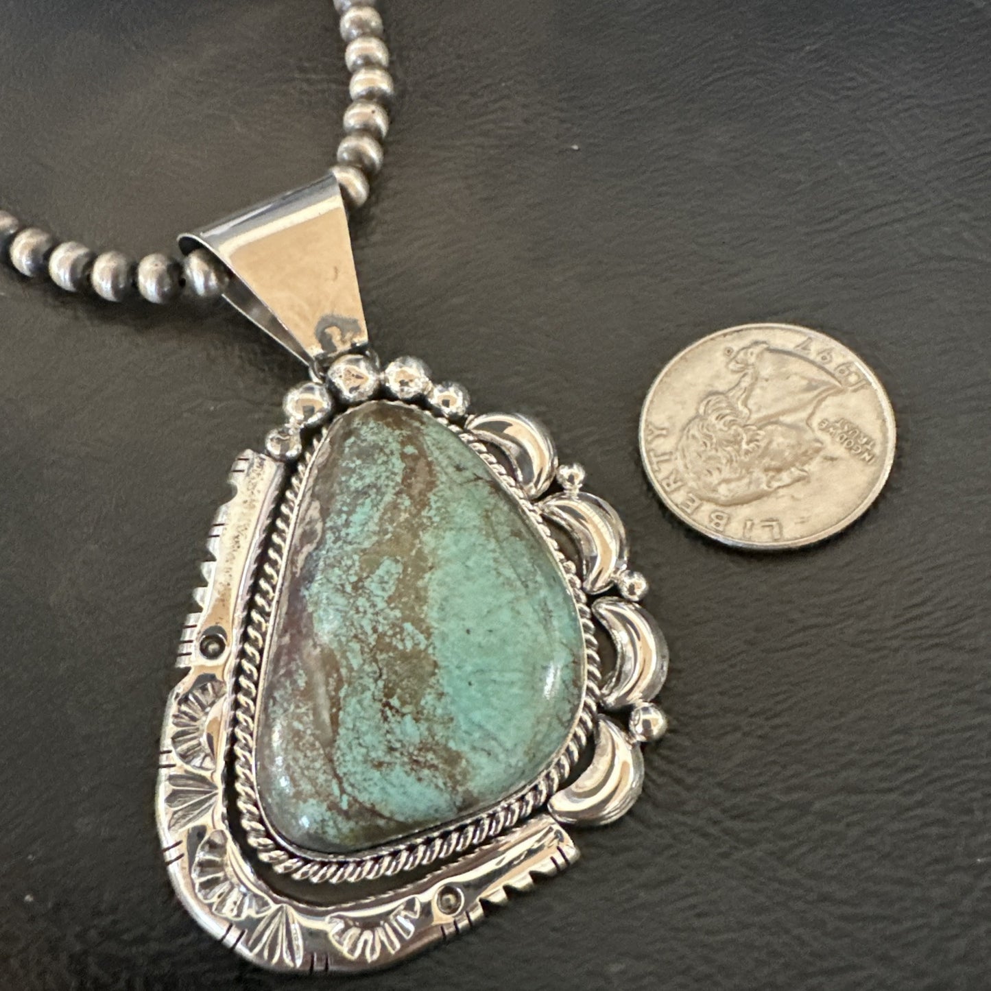 Yazzie Navajo Sterling Silver Blue Rustic Turquoise Necklace Pendant 18968